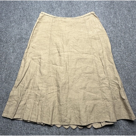 J Jill Skirt Womens 10 Brown 100% Linen A-Line Midi Embroidered Scallop Hem - Picture 5 of 9
